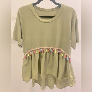 Unbranded Italian Cotton Boho Tassel High Low T-shirt, Size L